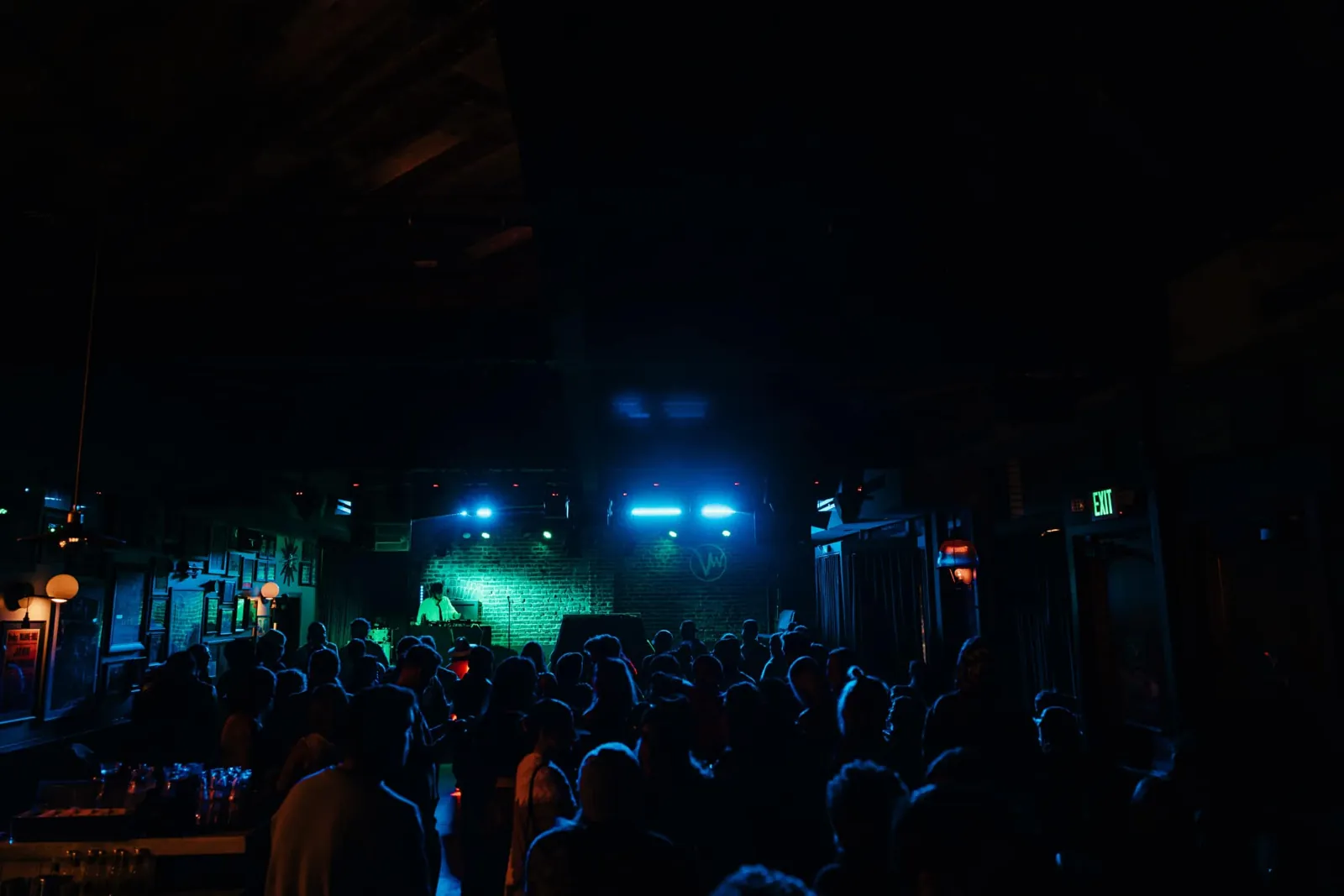 A full room facing the stage at a Great Medicine Show night